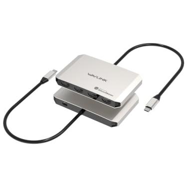 Imagem de Estação de ancoragem para 4 monitores, adaptador WAVLINK Quad Monitors para sistemas macOS M1/M2/M3/M4, 140W PD in, 4 HDMI, saída Quad 4K, driver SMI e host USB3.2 Geração 2 necessários