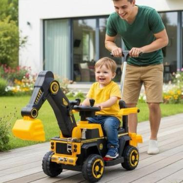 Imagem de Retroescavadeira Elétrica Infantil 6V Trator Pá Móvel Alça Empurrar Ba