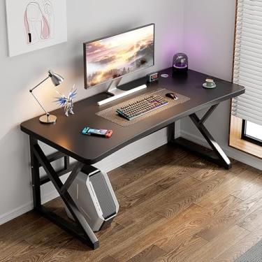 Imagem de Mesa de computador industrial – mesa de escrita moderna de madeira e metal, elegante estação de trabalho executiva para escritório doméstico e quarto, design simples para produtividade