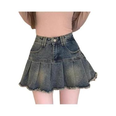 Imagem de Saia Mini Azul De Cintura Alta Para Mulheres, Estilo Y2K Coreano, Jean