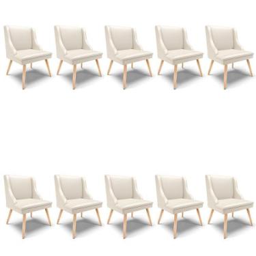 Imagem de Kit 10 Cadeiras de Jantar Liz material sintético Bege Pés Palito Natur