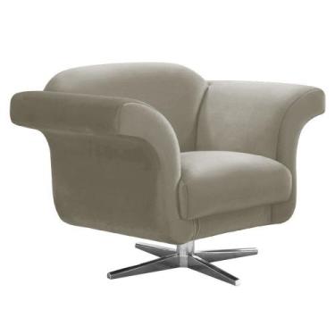 Imagem de Poltrona Decorativa Troia Suede Marrom Rato com Base Giratória em Aço 