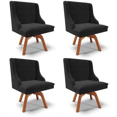Imagem de Kit 4 Cadeiras Estofadas Giratória Para Sala De Jantar Lia Suede Preto - Ibiza