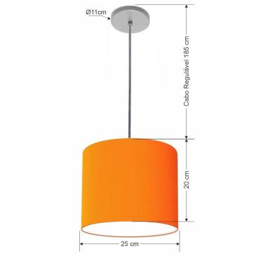 Imagem de Lustre Luminária Pendente Vivare Free Lux Pe-4107cz Cúpula Em Tecido 25x20cm Laranja Canopla Cinza E Fio Cristal