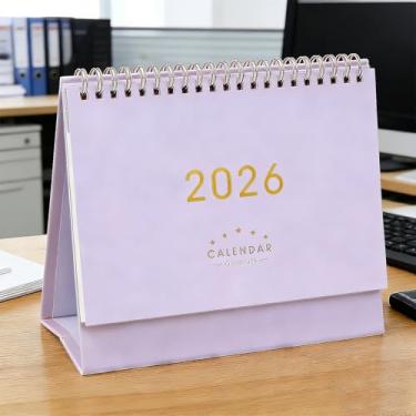 Imagem de Calendário de mesa 2026-2027 de janeiro de 2026 a junho de 2027, design bonito para cada mês, calendários de mesa dobráveis para escritório em casa (roxo)