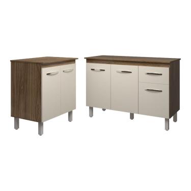 Imagem de Balcão Para Microondas ou Forno e Armário Aline 118 cm Cozinha Gabinete Savana Off White com Tampo Tampão Savana