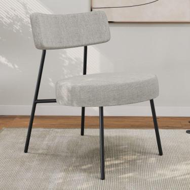 Imagem de Poltrona Decorativa Sala De Estar Kobe Estofada Com Encosto Linho Cinza - Desk Design Cor Cinza