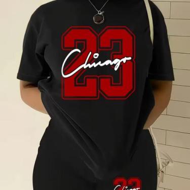 Imagem de Conjunto Feminino Moderno Camiseta Shorts Chicago 23 Kit Blusinha E Sh