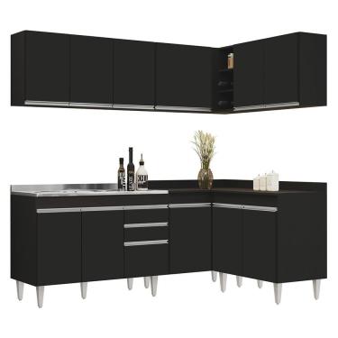 Imagem de Armário De Cozinha Modulado De Canto 6 Peças Cp30 Com Pia Inox Preto - Lumil