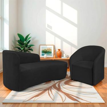 Imagem de Kit Sofá Curvo França 140cm Ld. E Poltrona Luiza Max Conforto, Elegância E Design Moderno Bouclé Preto