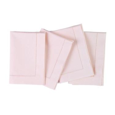 Imagem de Guardanapos de pano Solino Home, algodão, linho, bainha, rosa x4