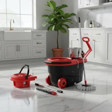 Imagem de Mop Esfregão Giratório Perfect Inox com Balde e Rodas 360 Completo - Y