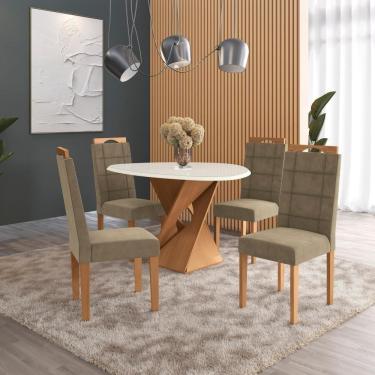Imagem de Conjunto Sala De Jantar Luna Kappesberg 4 Cadeiras Veludo Bege
