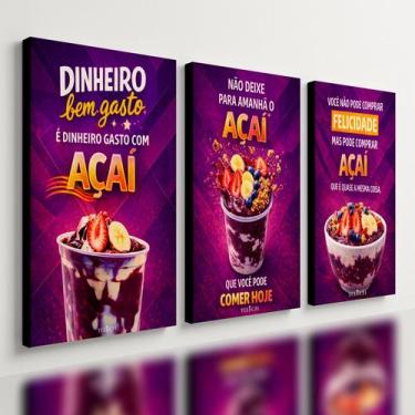 Imagem de Kit 3 Quadro Decorativo Açaí Sorvete Sorveteria Moderno Luxo Qualidade