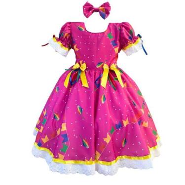 Imagem de Vestido Festa Junina Quadrilha São João Flores Quadriculado Bandeirinh