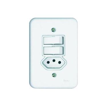 Imagem de Interruptor com 2 teclas e 1 tomada 20a com placa pollar branca - radi