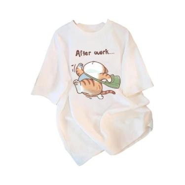 Imagem de Camiseta Feminina De Algodão Para O Verão Com Estampa De Gato Dormindo