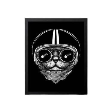 Imagem de Quadro Decorativo Gato Preto Capacete 34x23cm