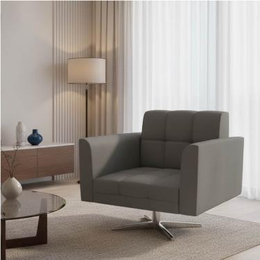 Imagem de Poltrona Sala Decorativa Elisa Base Giratória Cromada Sintético Grafite D03 - D'Rossi