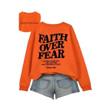 Imagem de Moletom Feminino De Fleece Com Estampa De Letras 'Faith over Fear', Qu