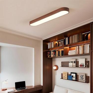 Imagem de Luminária Teto Painel Led Plafon 90cm Retangular Madeira Sobrepor Quar