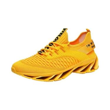 Imagem de Tênis Casuais Masculinos Amarelos Respiráveis Com Cadarço E Design Mod