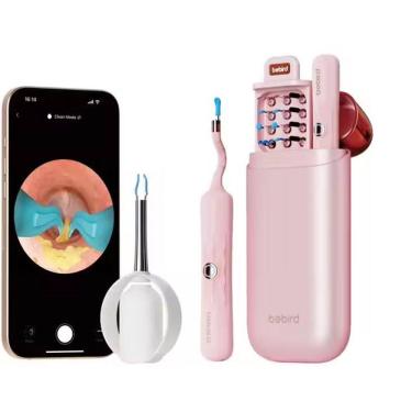 Imagem de Aparelho Otoscópio Bebird I35r Com Pinça Robótica Limpador de Ouvido Camera HD Wifi, Rosa