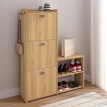 Imagem de Sapateira Vertical 3 Gavetas Banco Prateleira Sapatos Gancho Bolsa Hall Entrada Quarto Dakota