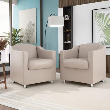 Imagem de Kit 2 Poltronas Decorativas Tilla Courino Bege Balaqui Decor