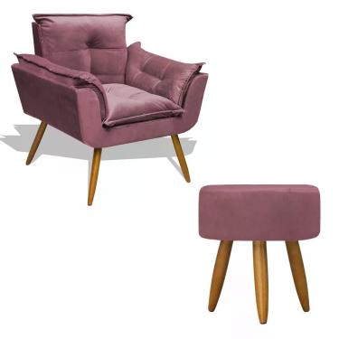 Imagem de Kit Poltrona Decorativa Opala com Puff Redondo Apoio para os Pés Rosa Divini