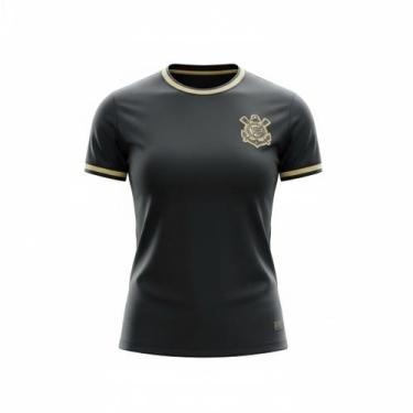 Imagem de Camisa Corinthians Baby Look Bordado Gold Feminina Oficial, Preto, GG