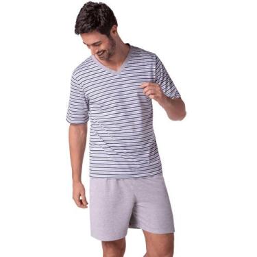 Imagem de Pijama Curto Gola V Listrado Lupo Adulto Masculino 28021-001, Cinza ma
