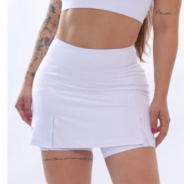Imagem de Short Saia Fitness Bolso Roupa Feminina Academia Branco - ElementFit, 