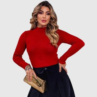 Imagem de Blusa Feminina Cacharrel Manga Longa Tricô - BRUNA MALHAS, Vermelho