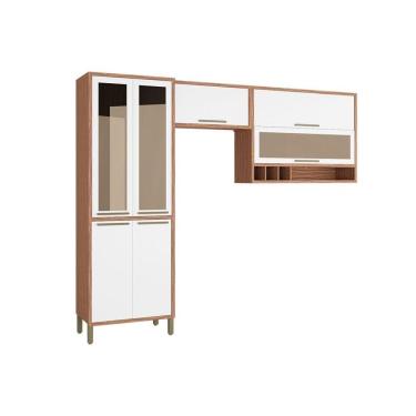 Imagem de Cozinha Compacta Syrah 2 Portas MDF 74.5cm Branco com Paneleiro Duplo e Cristaleira