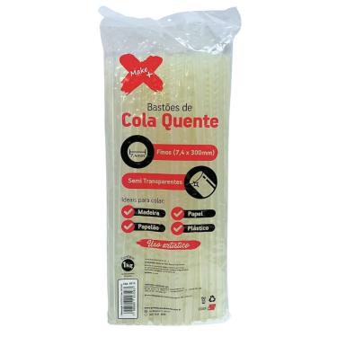 Imagem de Bastões de Cola Quente Semi Transparentes 7 e 4 X 300mm Transparente Pacote 1kg Make+