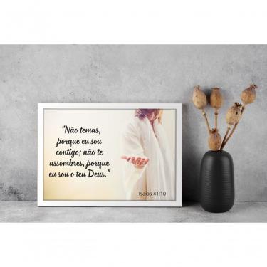 Imagem de Quadro Religioso Isaías 41:10 Retangular 30x40CM em Vinil com Ou sem Vidro Preto