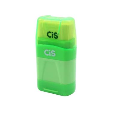 Imagem de Apontador Escolar com Depósito 2 Furos e Borracha Cis Modelo Furos Borracha Macia Verde