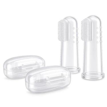 Imagem de Kit 02 Escovas de dentes em Silicone para Pets com capa - Generico