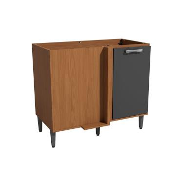 Imagem de Balcão Cozinha Modulado Linna T723 Canto Reto c/ 1 Porta s/Tampo 98cm Canela/Grafite Ka...