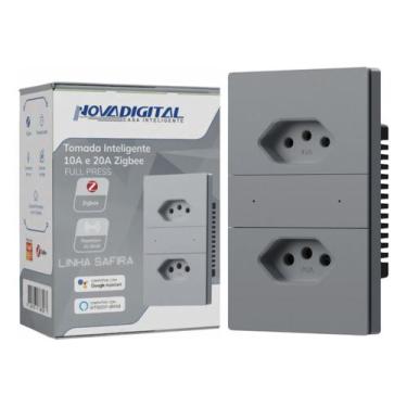 Imagem de tomada dupla zigbee Nova digital linha safira cor cinza SA-T2