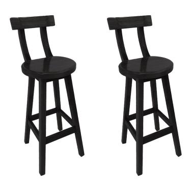 Imagem de Kit 2 Cadeiras Altas Girafa Madeira com Encosto Design Moderno para Bancada Área Gourmet - Preto