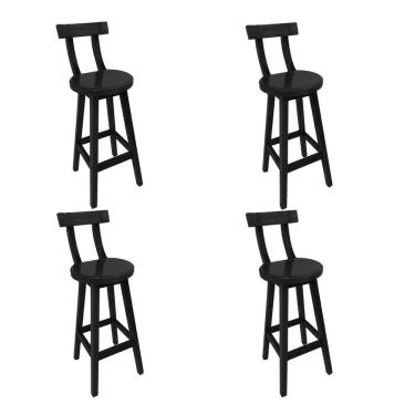 Imagem de Kit 4 Cadeiras Altas Girafa Madeira com Encosto Design Moderno para Bancada Área Gourmet - Preto