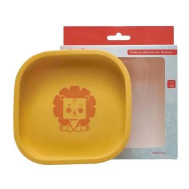 Imagem de Prato Infantil Silicone Leão Amarelo Com Ventosa Antiderrapante 410ml 