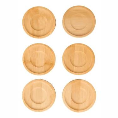 Imagem de Conjunto 6 Porta Copos Descanso Redondo Bambu Utilidade - Genérico