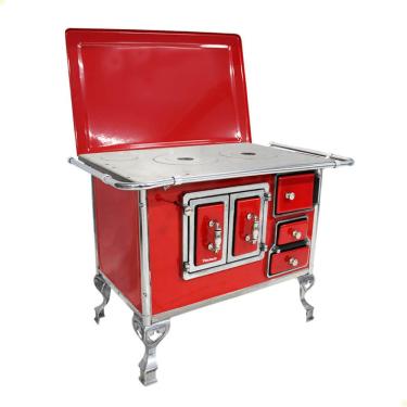 Imagem de Fogão a Lenha Tradicional Venâncio N°2 Vermelho Com Tampa Esquerdo