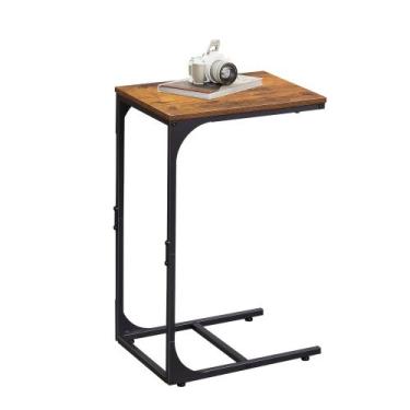 Imagem de Mesa lateral WLIVE em forma de C marrom rústico para sala de estar