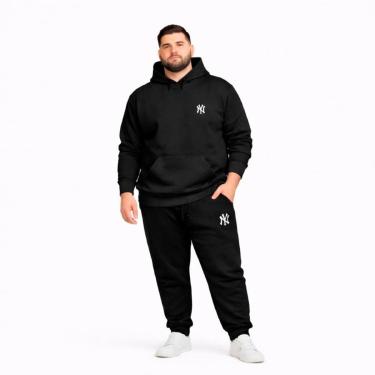 Imagem de Conjunto Moletom Plus Size Canguru G1 a G5 Casaco Com Capuz Calça de Frio Inverno Algod...