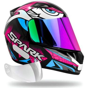 Imagem de Capacete Ebf Dragon Rosa Mais Viseira Camaleão, 60