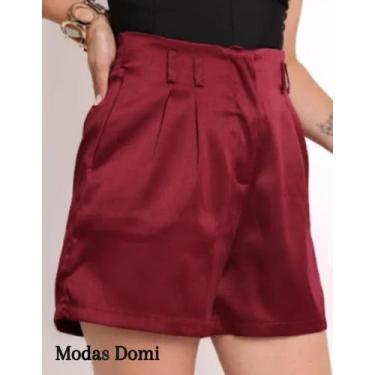 Imagem de Modas Domi Short Feminino de Cetim Cintura Alta BOLSO SOCIAL PROMOÇÃO 